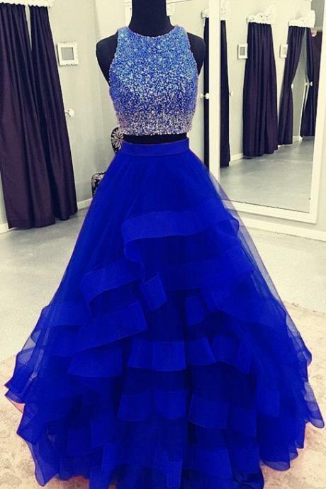 Two Pieces Prom Dresses, Crew Prom Dresses, Ball Gown Prom Dresses M84