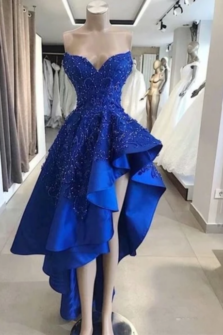 V Neck Royal Blue Beaded Prom Dresses, Evening Party Gowns M85