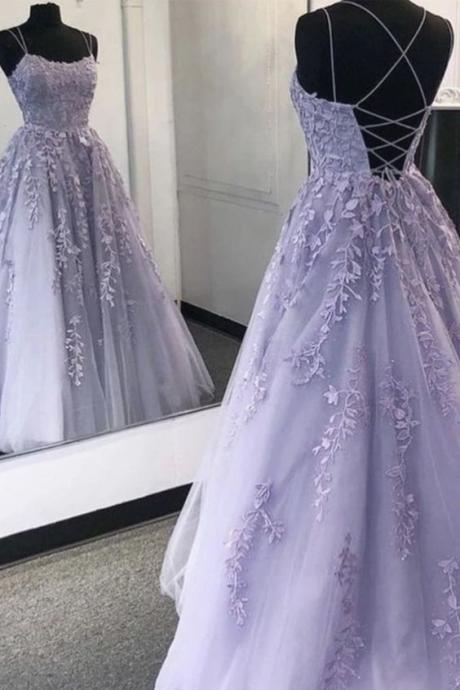 Backless Purple Lace Prom Dresses M98