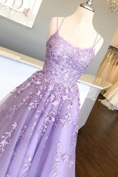 Straps Long Prom Dress With Lace Appliques M107