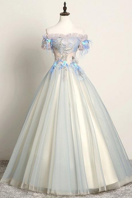 Unique Sweetheart Long Off Shoulder Party Dress, Lace Prom Dress M127