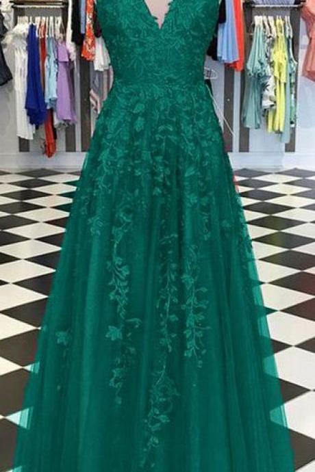 Chic A-line Prom Dress Spaghetti Straps Applique Prom Dresses Evening Dress M155
