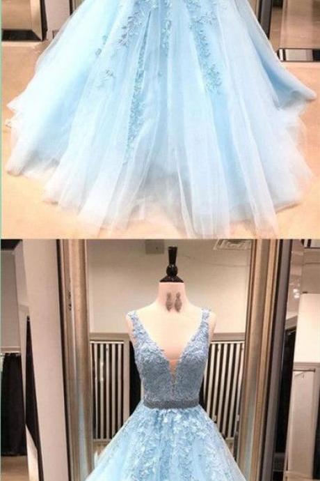 Light Sky Blue Ball Gown Long Prom M156