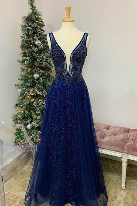 Blue Long Prom Dress Evening Gown M157