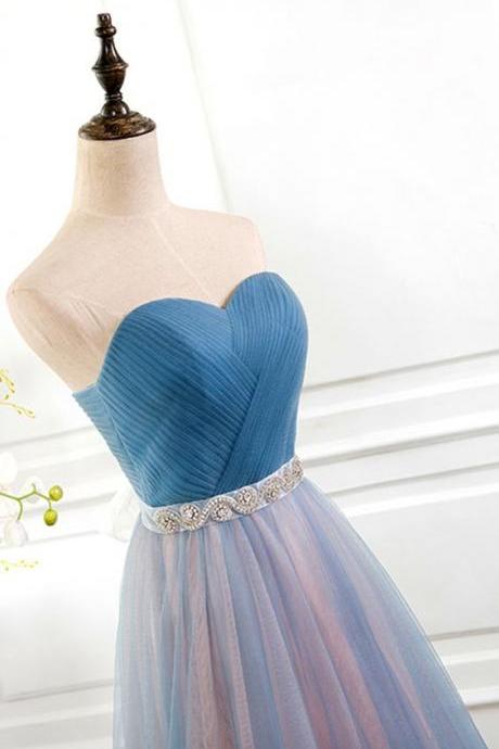 Sweetheart Bridesmaid Dresses, Blue Peach Tulle Strapless Bridesmaid Dresses M159