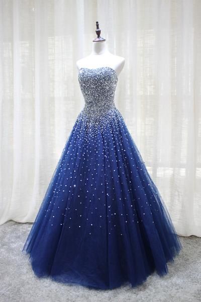 Gorgeous Sparkle Blue Sweet 16 Dress, Handmade Beaded Formal Gown, Junior Prom Dress M166