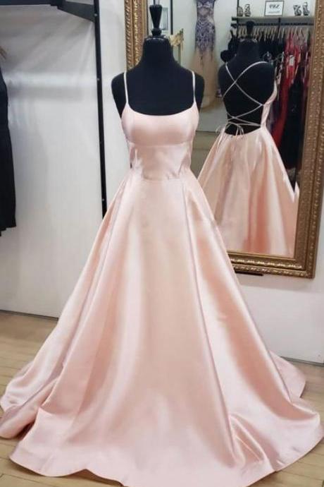 Simple A-line Pink Long Prom Dress With Cross Back, 2021 Prom Dress Party Dress M190