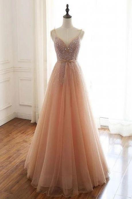 A Line Long Prom Dresses With Beading M191