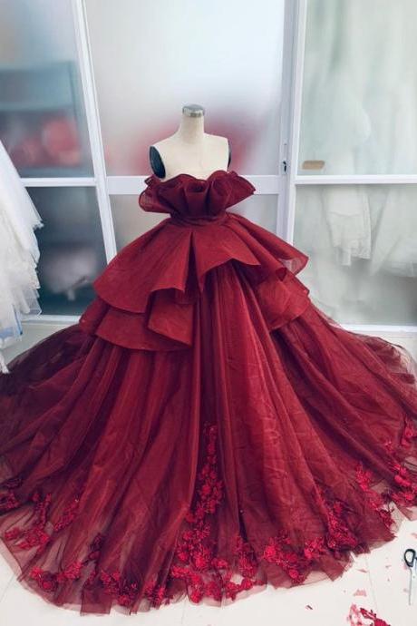Unique Red Vintage Wedding Dress Evening Dress M198