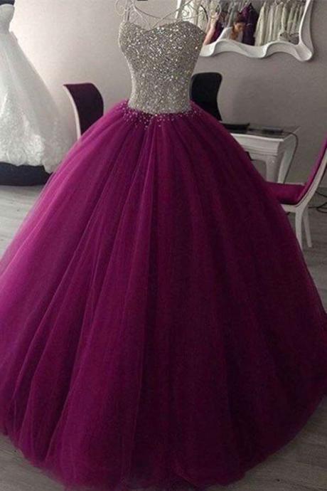 Rosy Purple Tulle Sequins Sweetheart Ball Gown Dresses,graduation Dresses M207
