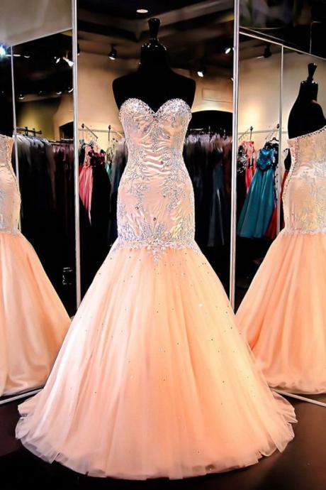 Mermaid Sweetheart Tulle Prom Dresses Enening Gowns With Beading M225