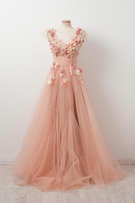 Tulle Prom Dress,appliques Prom Dress, M249