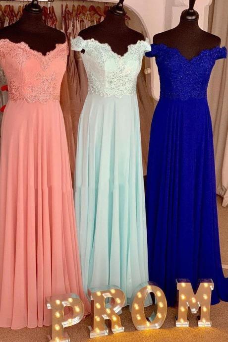 Off The Shoulder Long Prom Dress With Lace Top M254