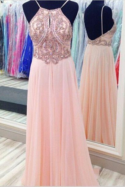 Halter A-line Long Prom Dress, Evening Dress, Beading Prom Dress M255