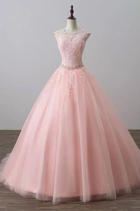Pink Tulle Sweet 16 Dress With Lace, Charming Formal Dresses M262