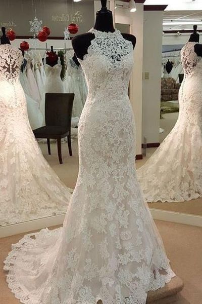 Wedding Dress Lace,mermaid Wedding Dress,halter Wedding Dress,robe De Mariée M267