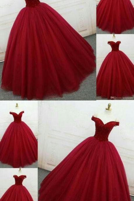 Red A Line Tulle Prom Dress M289