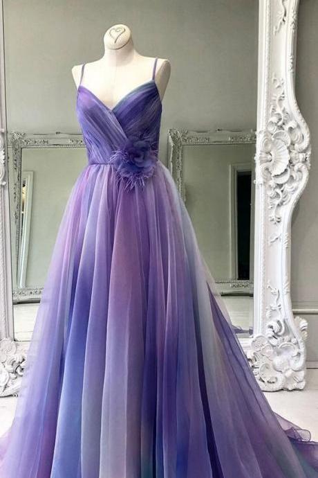 Chic Colorful A-line Long Prom Evening Dress M291
