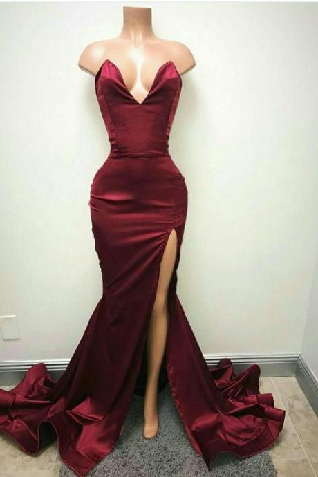 Prom Dresses,prom Dress,burgundy Long Floor Length Prom Dress Mermaid Evening Gowns M294