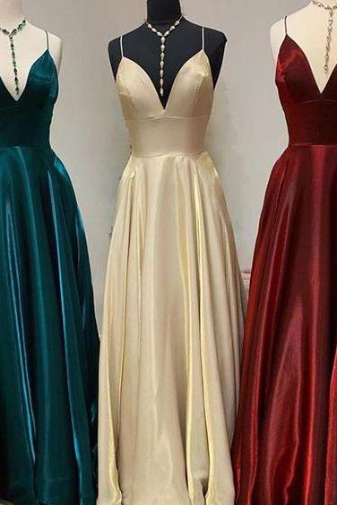 Simple A Line Spaghetti Straps Burgundy Prom Dresses Green Evening Dresses M296