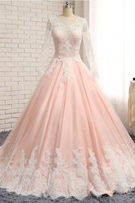 Pink Tulle Prom Dress Long Sleeve M309