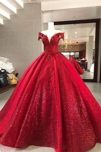 Elegant Red Ball Gown,sparkly Sequin Quinceanera Prom Dresses M316