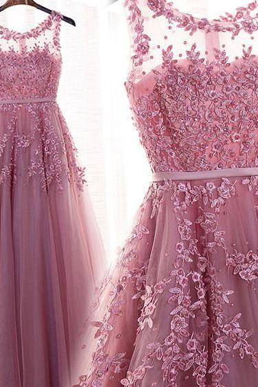 Pretty Lace Tulle Long Prom Dress,evening Dresses M324