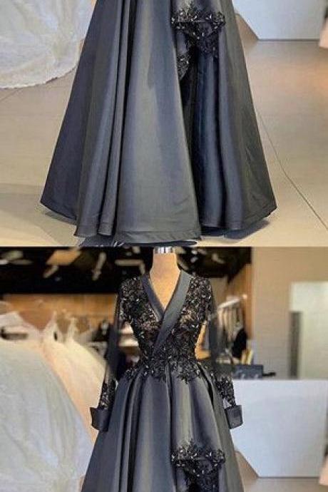 Plus Size Long Sleeve Prom Dresses Satin Dark Navy Mother Dresses M330
