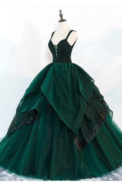 Green Ball Gown Tulle Prom Dress/evening Dress M356