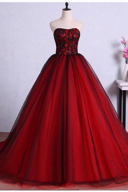 Red And Black Gorgeous Prom Gowns, Party Dresses, Sweet 16 Formal Dresses With Applique M363