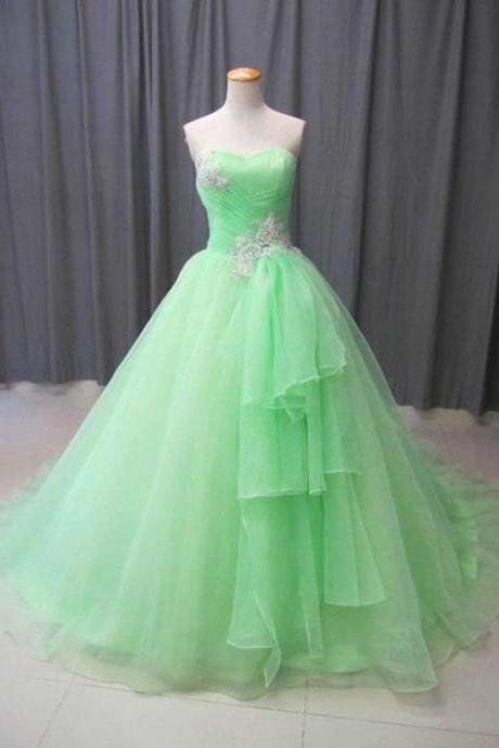 Prom Dresses Simple, Ball Gown Strapless Mint Green Prom Dress M364