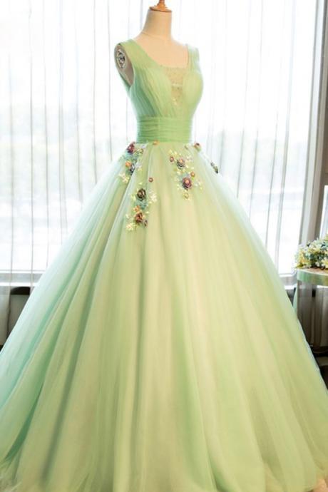Beautiful Light Green Tulle Long Prom Dress M365