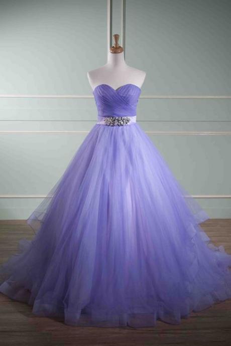 Purple Tulle Sweetheart Train Ball Gown Dresses M369
