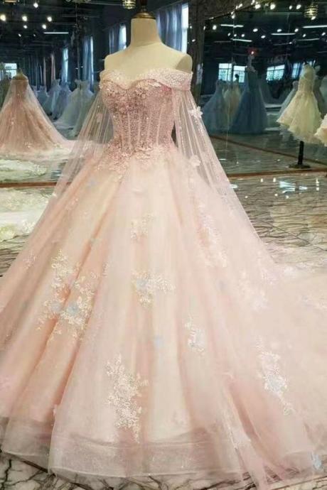 Senior Prom Dress, Wedding Dress With Lace Applique M381