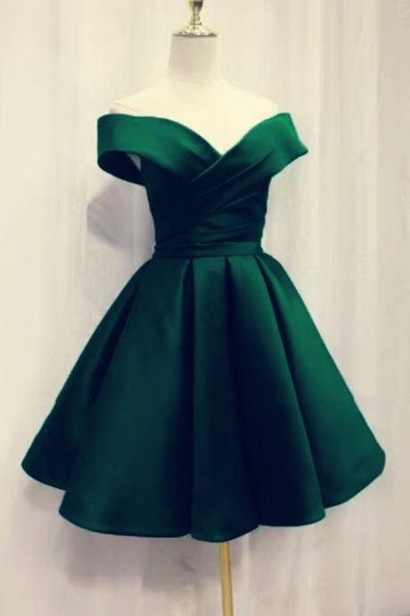 Satin Off-the-shoulder Homecoming Dresses,green A-line Mini Party Dresses M384