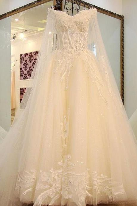 Ivory Off The Shoulder Wedding Dress Vintage Tulle Plus Size Wedding Dress M387