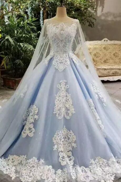 Blue Long Tulle A Line Prom Dress, Evening Dress M411