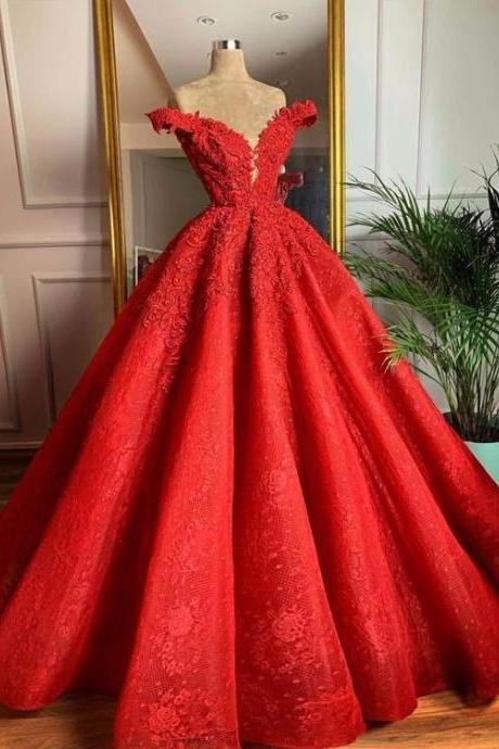 Vintage Red Beaded Lace Wedding Dress M412