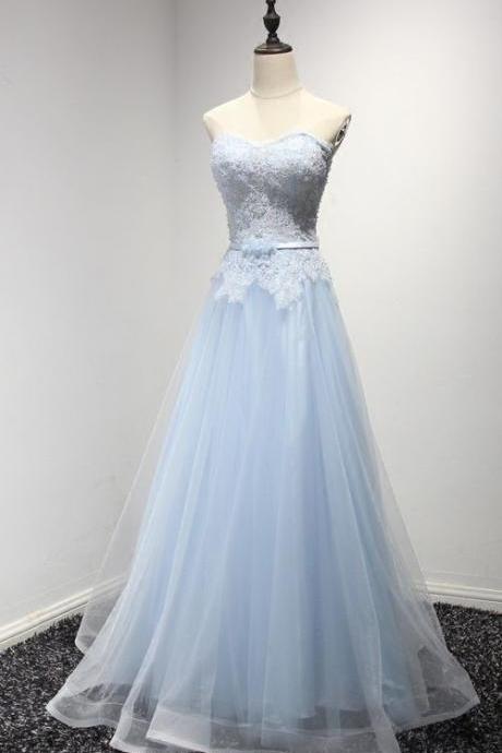 Light Blue Prom Dresses,lace Tulle Prom Dresses,long Prom Dress,elegant Prom Gowns M426