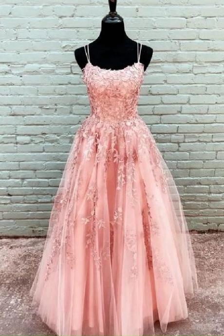 Elegant Prom Dresses Ball Gown Tulle Floor Length Lace Embroidery M429