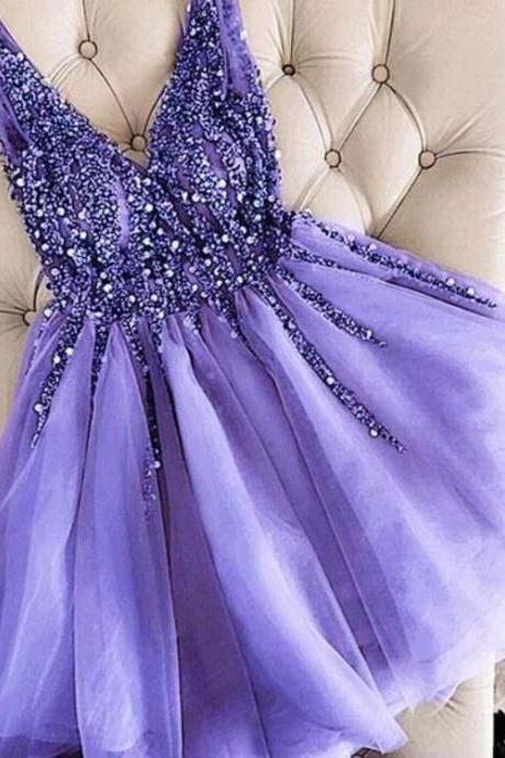 Ovely Purple Short Tulle Party Dress Homecoming Dress M434