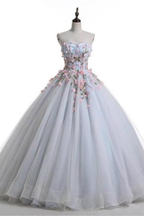 Sweetheart A-line Wedding Gown With Handmade Floral Decoration M435