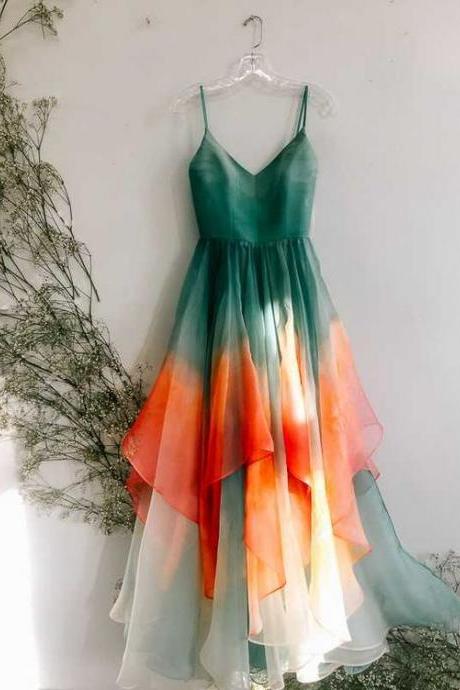 Tulle V Neck Senior Prom Dress, Long Evening Dress M446