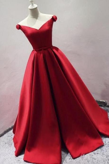Red Satin A-line Party Dress, High Quality Party Dress, Formal Dress ,sweet Prom Dress M460