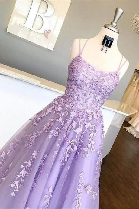 Lace Appliques Prom Dress Long Tulle Evening Dress Graduation Dresses M480