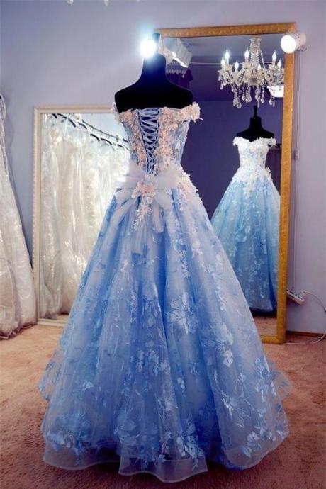 Charming Lace Long Off The Shoulder Lace Up Princess Prom Dresses M486