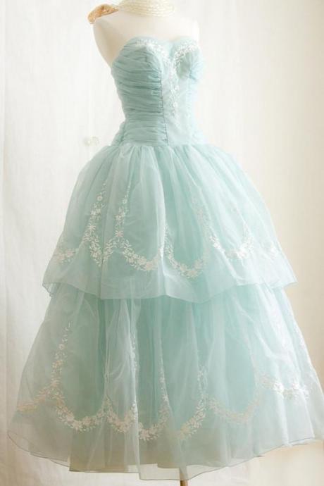 Vintage Inspired Tea Length Ice Blue Prom Formal Dress M492