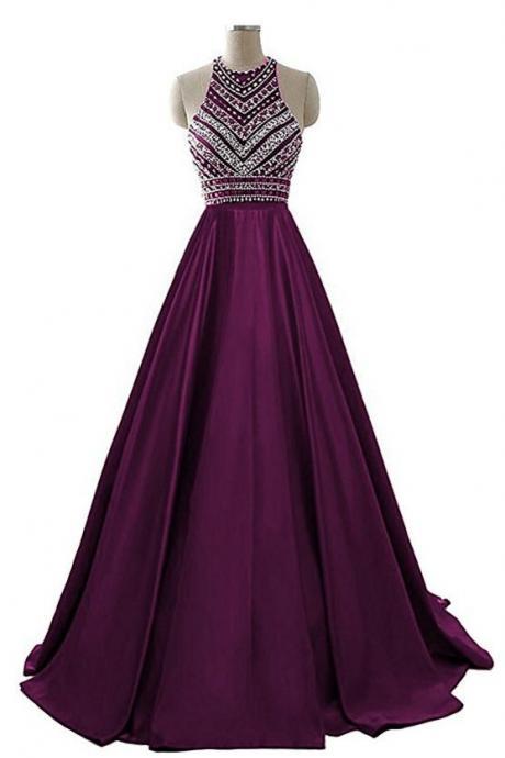 Women's Beaded Evening Gowns Satin Sequined Prom Dresses M508