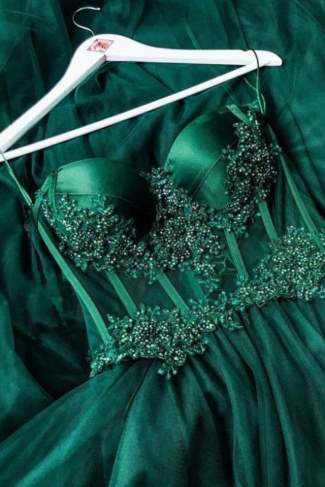 Prom Dress, Ball Gown, Formal Dress, Evening Gown, Emerald Green Dress M580