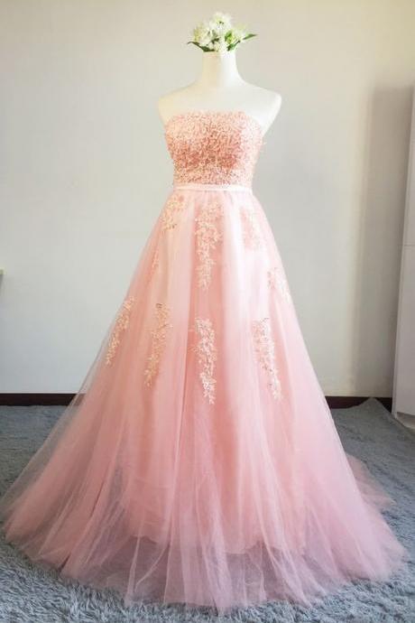 Pink Lace Sleeveless Sexy Bridal Evening Dress M583